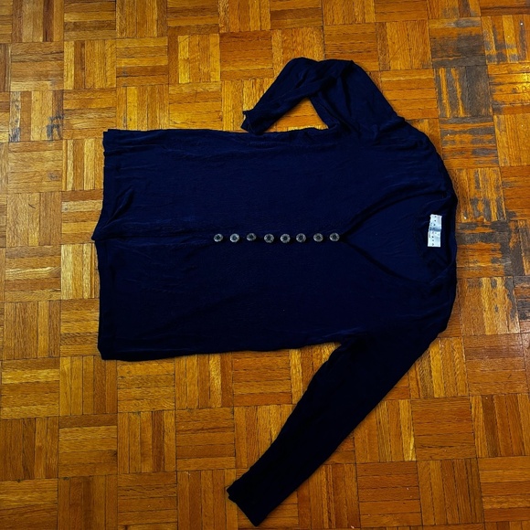 Navy 90s stretch button down long sleeved shirt - Picture 8 of 9